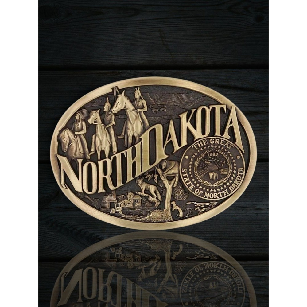 Montana Silversmiths North Dakota State Heritage Belt Buckle - New in Box